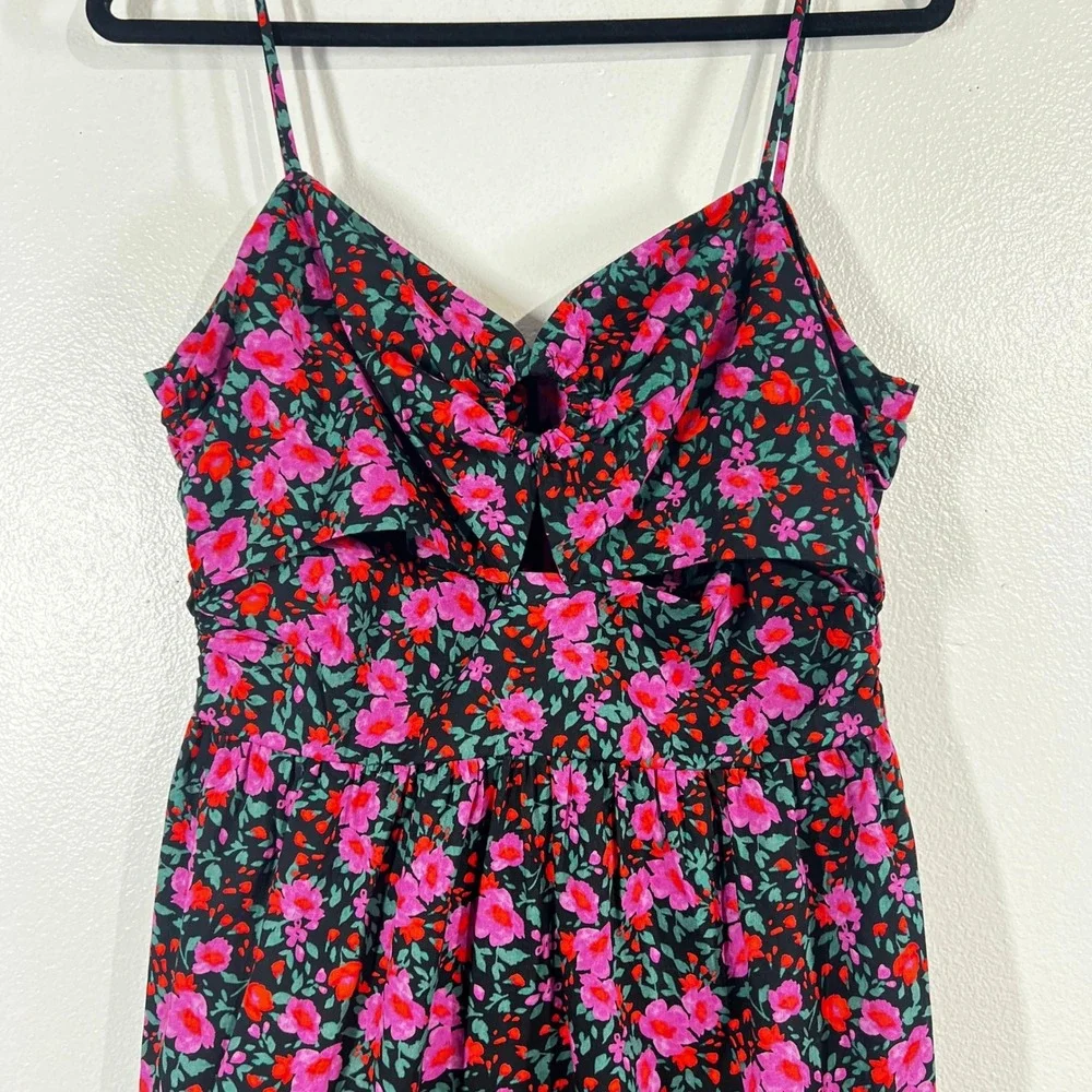 Socialite Pink & Red Floral Keyhole & Slit Cutout Midi Sundress MP Whimsigoth - Picture 4 of 10